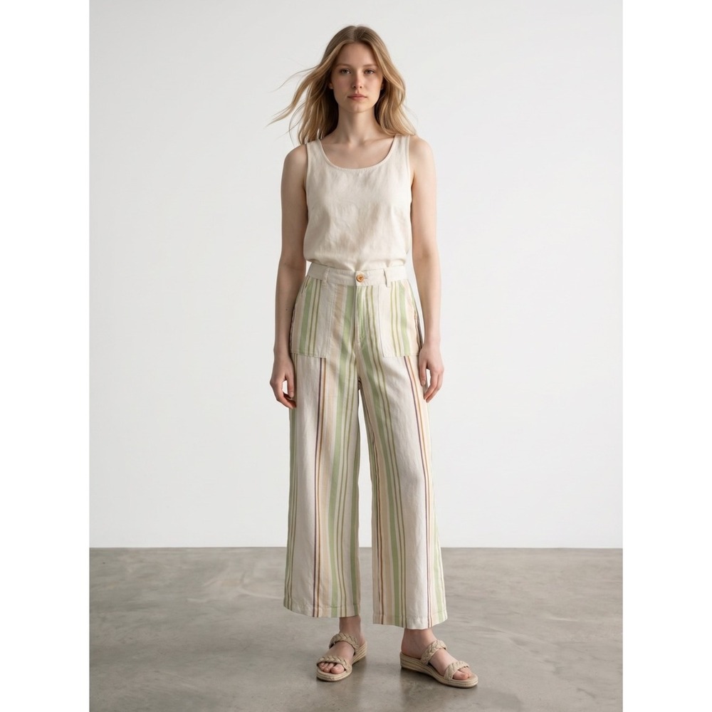 Rip‎ Curl Linen Blend Cream, Sage & Maroon Striped Pants - Picture 2 of 7
